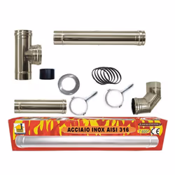 Kit stufa a pellet tubi 80 mm. Tubi in acciaio inox 316 L CE 1856-2. Resistenti 600 °. CE Made in Italy. Composizione: 1 elem ...