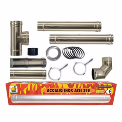 Kit stufa a pellet telescopico regolabile tubi 80 mm. Tubi in acciaio inox 316 L CE 1856-2. Resistenti 600 °. CE Made in Ital ...