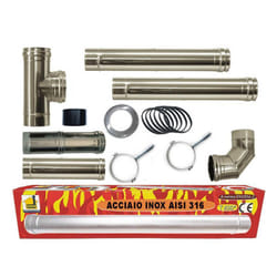 Kit inox tubi canna fumaria stufa pellet dn 80 tubo acciaio 316 regolabile 600 ce Made in Italy uni 1856-2