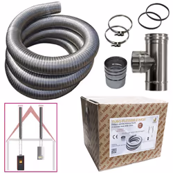 Kit tubo in acciaio inox 316 composto da: flessibile ,3 mt, diametro 80 mm. Interno liscio a norma CE EN 1856-2 , 1 adattator ...