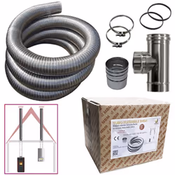 Kit tubo in acciaio inox 316 composto da: flessibile ,3 mt, diametro 60 mm. Interno liscio a norma CE EN 1856-2 , 11 adattato ...