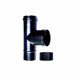 Raccordo caldaia a T 90 fm-f DN 100 mm, per stufa a pellet o legna. Tubo nero in acciaio smaltato 600 gradi. CE Made in Italy ...