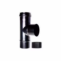 Raccordo caldaia a T 90 fm-m DN 100 ridotto 80 mm, per stufa a pellet o legna. Tubo nero in acciaio smaltato 600 gradi. CE Ma ...