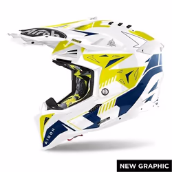 Airoh Aviator 3 Spin Casco Motocross, blu-giallo, dimensione L per uomo