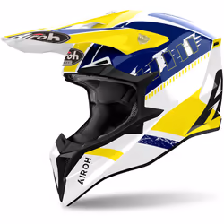 Airoh Wraaap Feel Casco da motocross, bianco-blu-giallo, dimensione M per uomo