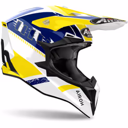 Airoh Wraaap Feel Casco da motocross, bianco-blu-giallo, dimensione 2XL per uomo