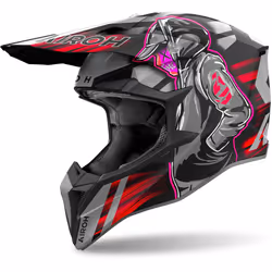 Airoh Wraaap Cyber Casco da motocross, nero-grigio-rosso, dimensione S per uomo