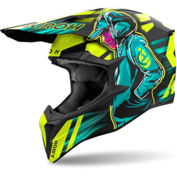 Airoh Wraaap Cyber Casco da motocross, blu-giallo, dimensione XL per uomo