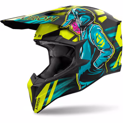 Airoh Wraaap Cyber Casco da motocross, blu-giallo, dimensione XL per uomo