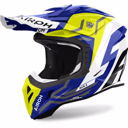 Airoh Aviator Ace 2 Ground Casco da motocross, bianco-blu-giallo, dimensione XS per uomo