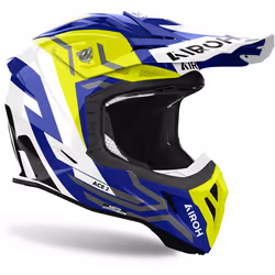 Airoh Aviator Ace 2 Ground Casco da motocross, bianco-blu-giallo, dimensione XL per uomo