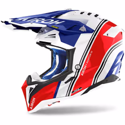 Airoh Aviator 3 Hima Casco da motocross, bianco-rosso-blu, dimensione M per uomo