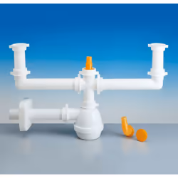 Sifone in Polypropylene Ø 40 per lavelli a due vasche con attacco lavastoviglie (Ø 20-25) verticale