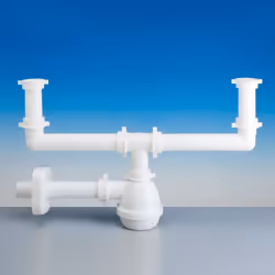 Sifone per lavelli a due vasche completo di raccordo 1"1/2 tubo scarico in ottone ø 40