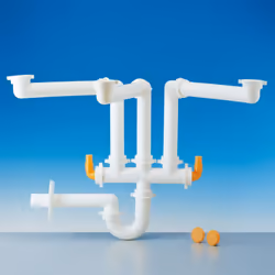Sifone salvaspazio per lavelli a tre vasche, senza pilette, completi di raccordi in polypropylene (plastic) Ø 40