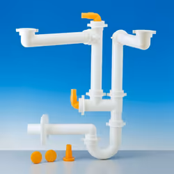 New Spazio 2/35, Sifone salvaspazio per lavelli a due vasche. Polypropylene ø40. 1"1/2. Colore bianco.