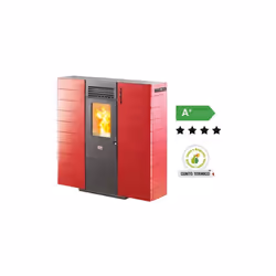 STUFE STUFA A PELLET QUEEN SLIM 10 CANALIZZATA POTENZA Kw/h 9,01 - CM.93x26xH94Struttura in acciaio colore bordeaux. Potenza ...
