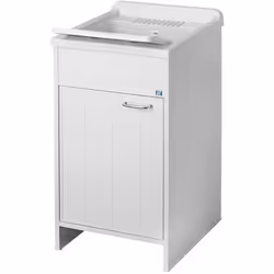 Lavatoio da esterno in PVC bianco con vasca in resina,anta a battente con ampio vano Comodità e funzionalità caratterizzano i ...