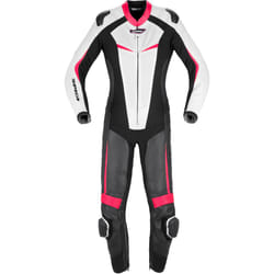 Spidi Track Perforated Pro Tuta in pelle da moto da donna, nero-bianco-rosa, dimensione 42 per donne