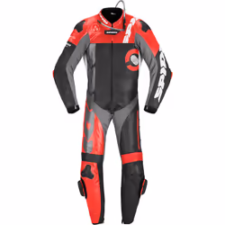 Spidi DP-Progressive Perforated Pro Costume intero in pelle per moto, nero-rosso, dimensione 50