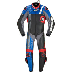 Spidi DP-Progressive Perforated Pro Costume intero in pelle per moto, nero-rosso-blu, dimensione 50