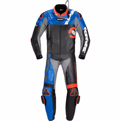 Spidi DP-Progressive Touring Tuta in pelle della moto a due pezzi, nero-rosso-blu, dimensione 54 per uomo