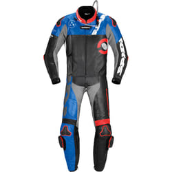 Spidi DP-Progressive Touring Tuta in pelle della moto a due pezzi, nero-rosso-blu, dimensione 54 per uomo