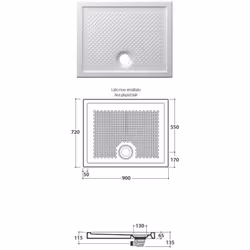 Piatto doccia 72 x 90 h6,5 cm. in ceramica. Installazione da appoggio o filo pavimento. Portata di scarico 30 l/m.Peso 33 Kg  ...