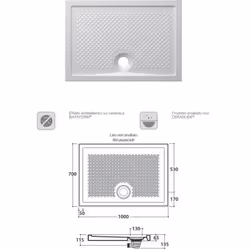 Piatto doccia 70 x 100 h6,5 cm. in ceramica. Installazione da appoggio o filo pavimento. Portata di scarico 30 l/m. Peso 33 K ...