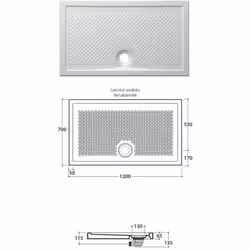 Piatto doccia 70 x 120 h6,5 cm. in ceramica. Installazione da appoggio o filo pavimento. Portata di scarico 30 l/m. Peso 41 K ...