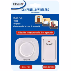 Campanello senza fili Wireless Bravo 92902913 36 suonerie Campanello con segnale luminoso con 36 suonerie differenti Volume r ...