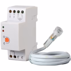 Interruttore crepuscolare da quadro elettrico DIN con uscita relè da 20A e sonda da esterno per rilevamento della luce ambien ...