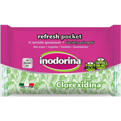 Inodorina - Refresh Pocket Salviette Igienizzanti con Clorexidina per Cani e Gatti 15 pz