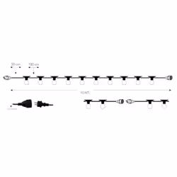 Catenaria luminosa con 10 portalampada attacco e27 cavo lunghezza 10 metri ip54