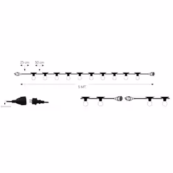 Catenaria luminosa con 10 portalampada attacco e14 cavo lunghezza 5 metri ip44