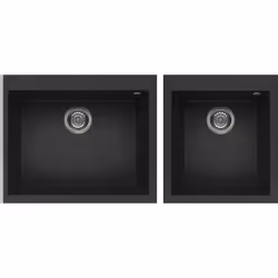 Elleci Quadra 210, Lavello montato su piano, Rettangolare, Granitek, Nero, 2 ciotole, Rettangolare