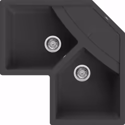 Elleci Unico Corner, Lavello montato su piano, Angolo, Granitek, Nero, 2 ciotole, Trapezoide