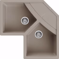 Elleci Unico Corner, Lavello montato su piano, Angolo, Granitek, Grigio, 2 ciotole, Trapezoide