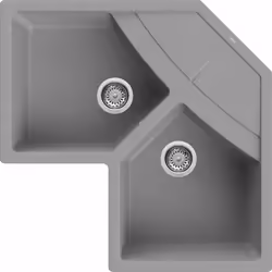 Elleci Unico Corner, Lavello montato su piano, Angolo, Granitek, Grigio, 2 ciotole, Trapezoide