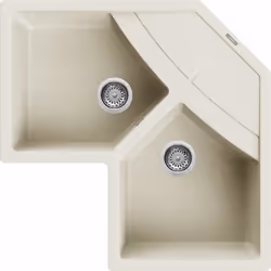 Elleci Unico Corner, Lavello montato su piano, Angolo, Granitek, Bianco, 2 ciotole, Trapezoide