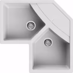 Elleci Unico Corner, Lavello montato su piano, Angolo, Granitek, Bianco, 2 ciotole, Trapezoide