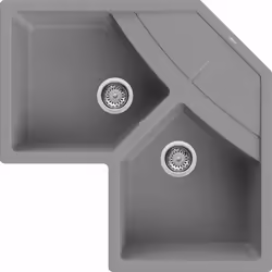 Elleci Unico Corner, Lavello montato su piano, Angolo, Granitek, Titanio, 2 ciotole, Trapezoide