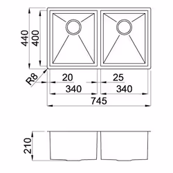 Elleci Square 720 2V Lavello montato su piano Rettangolare Acciaio inox