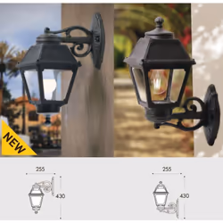 Applique per esterno .Lanterna quadra E27 in stile classico, realizzata in resina antiurto, stabilizzata ai raggi UV, inattac ...