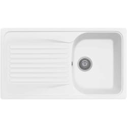 Lavello in quarzo da cucina incasso HR0861 vasca singola più scolapiatti - Bianco - Plados
