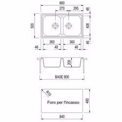 Plados Atlantic 86-20 Lavello montato su piano Rettangolare Microultragranit