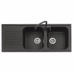 Plados Atlantic 116-20, Lavello montato su piano, Rettangolare, Microultragranit, Nero, 2 ciotole, Rettangolare