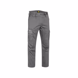 Poliestere 63% Cotone 34% Elastan 3% g/mq 260 Tessuto Strecht colore grigio acciaio 2 tasche anteriori + 2 posteriori + 2 lat ...