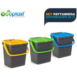 Ecoplast - Set 3 Pattumiere Per Raccolta Differenziata (35 litri)