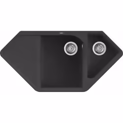 Elleci Ego Corner, Lavello montato su piano, Angolo, Granito, Nero, 2 ciotole, Rettangolare